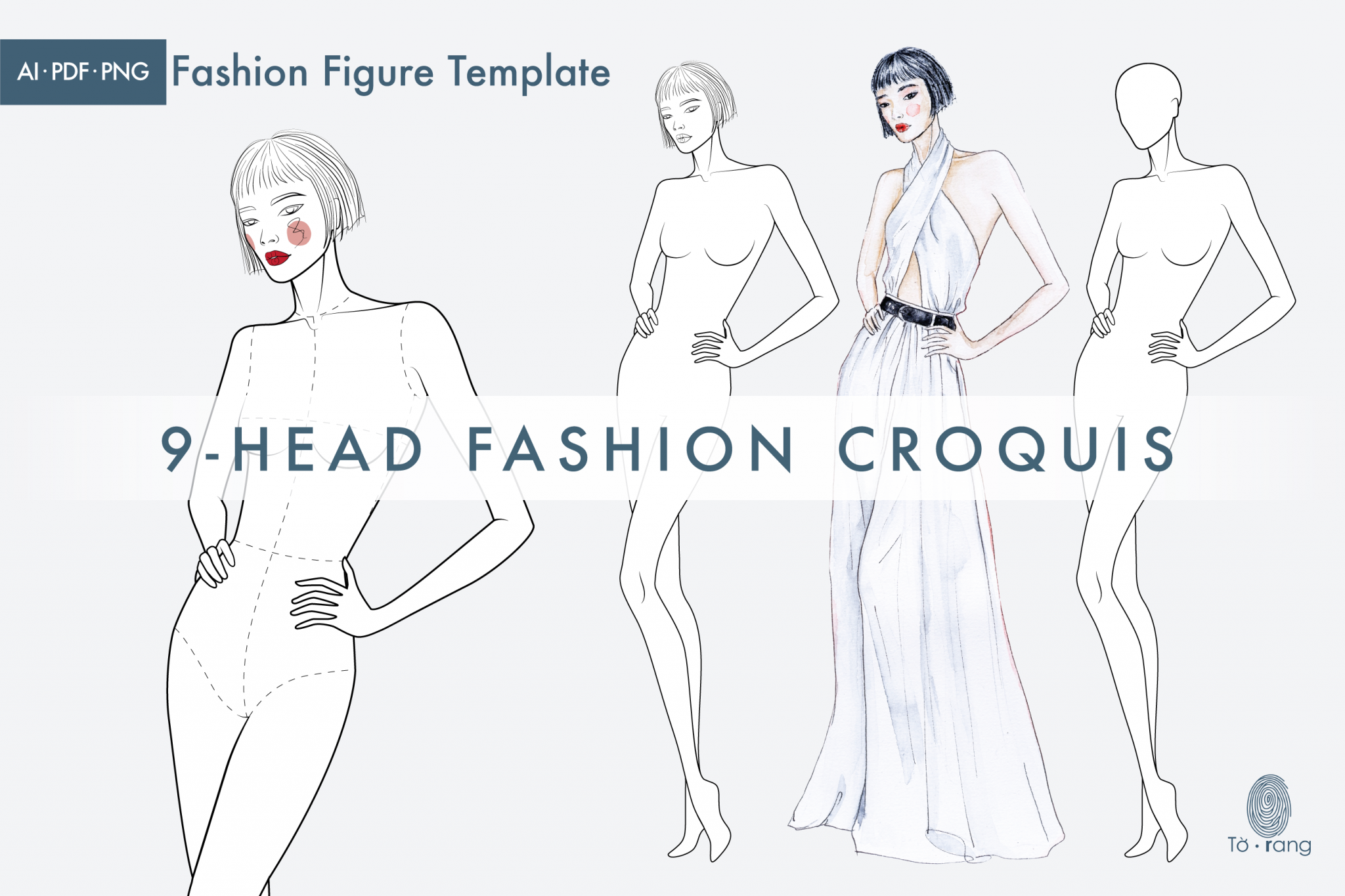 Female Fashion Croquis Template Different Colored Skin Tones Head