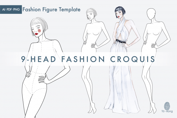 Female Fashion Illustration Croquis Template, 9-Head Fashion Figure