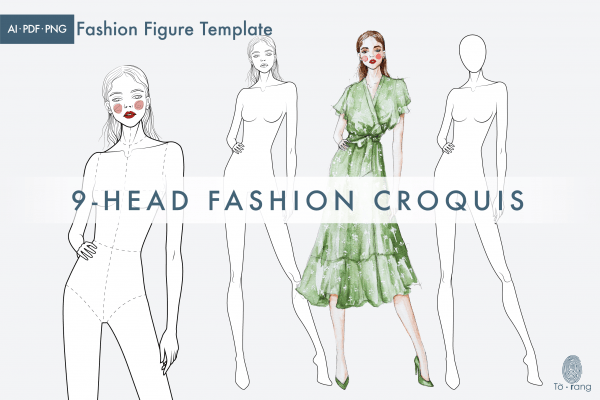 Female Fashion Illustration Croquis Template, 9-Head Fashion Pose, Fashion Figure