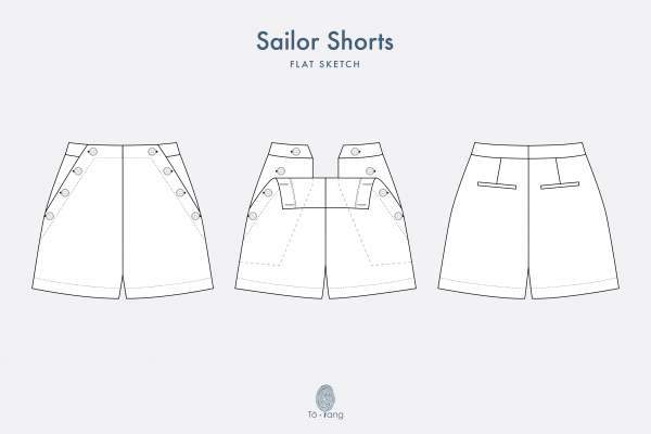 Sailor Shorts Flat Sketch Vector - Fashion Technical Drawing Template