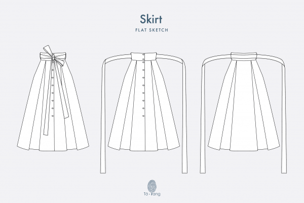Buttons Down High Waist Pleated Skirt Flat Sketch Vector – Fashion Technical Drawing Template