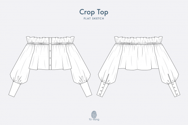 Off Shoulder Ruffle Crop Top Flat Sketch Flat Sketch Vector – Fashion Technical Drawing Template