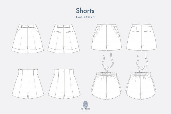 Shorts Flat Sketch Flat Sketch Vector – Fashion Technical Drawing Template