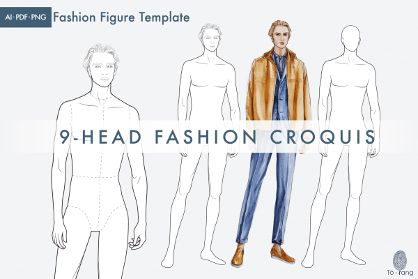 Male Croquis for Fashion Illustration, 9-Head Fashion Figure Template, Relaxed Pose