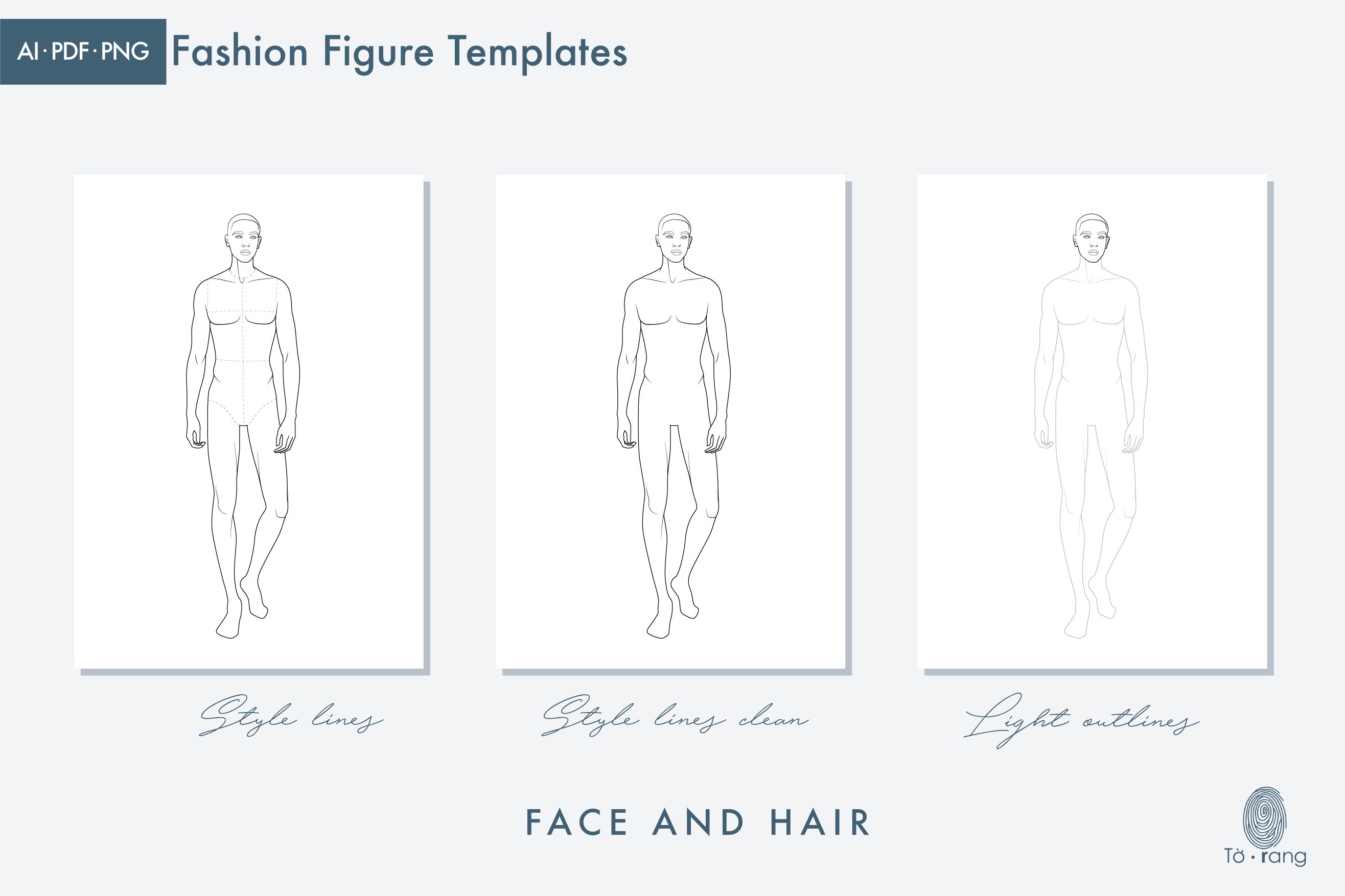 Male Fashion Figure Template, 9-Head Fashion Croquis, Catwalk Pose - Image 3