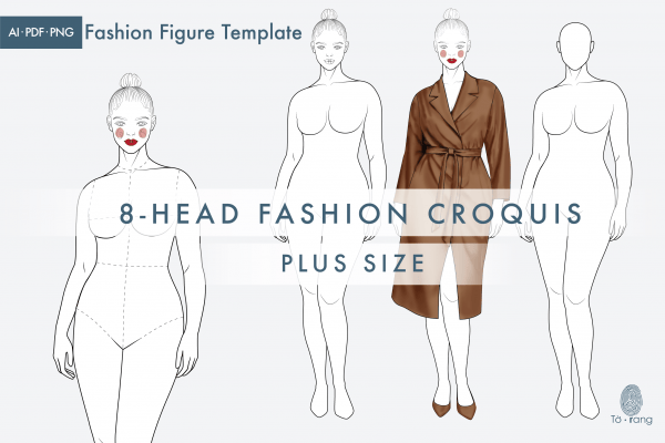 Plus Size Female Fashion Figure Templates, 8 Head Fashion Croquis