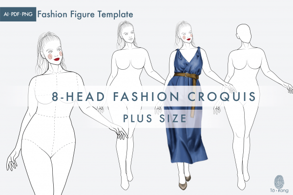 Plus Size Female Catwalk Model, 8-Head Fashion Croquis