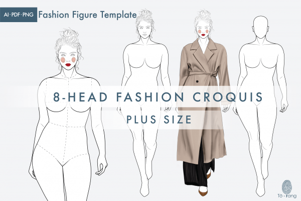 Female Plus Size Catwalk Model Fashion Croquis, 8-Head Fashion Figure