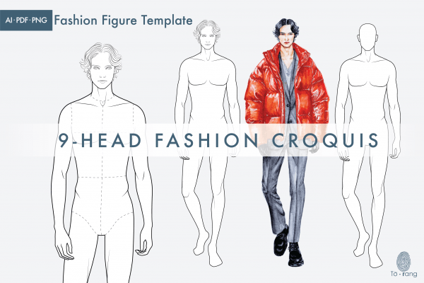 Male Croquis For Fashion Illustration, 9-Head Fashion Figure Template, Catwalk Pose