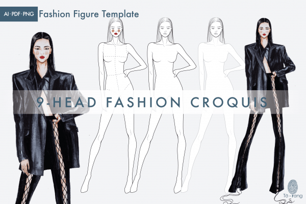 Female Fashion Figure Template, 9-Head Fashion Croquis, Figure Drawing for Fashion Design