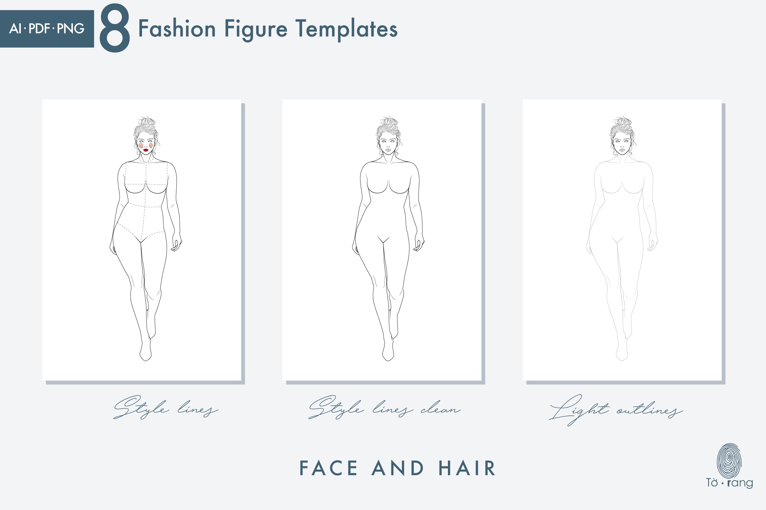 8 Female Plus Size Fashion Figure Templates, Curvy Croqui Templates, 8-Head Model Figures, Croquis Templates for Fashion Illustrations - Image 6