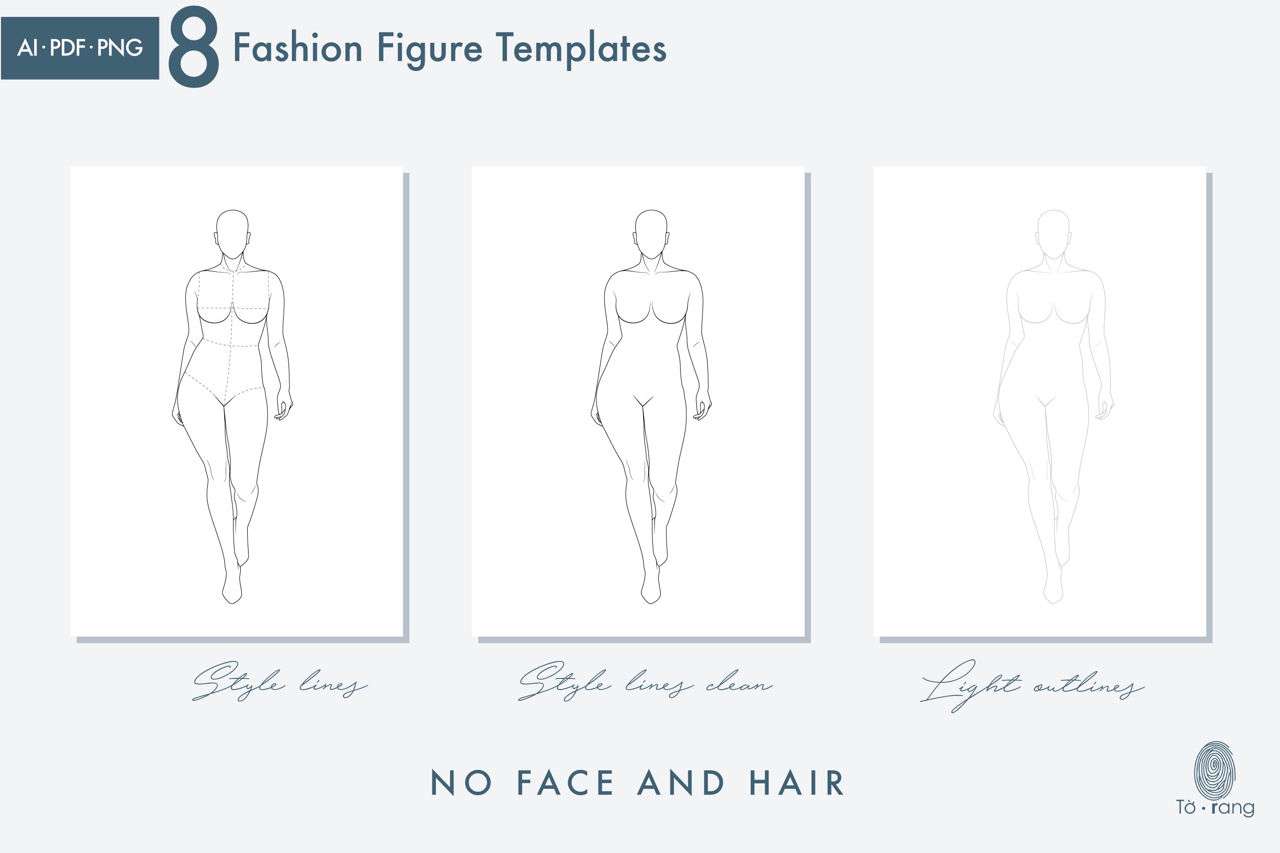 8 Female Plus Size Fashion Figure Templates, Curvy Croqui Templates, 8-Head Model Figures, Croquis Templates for Fashion Illustrations - Image 7