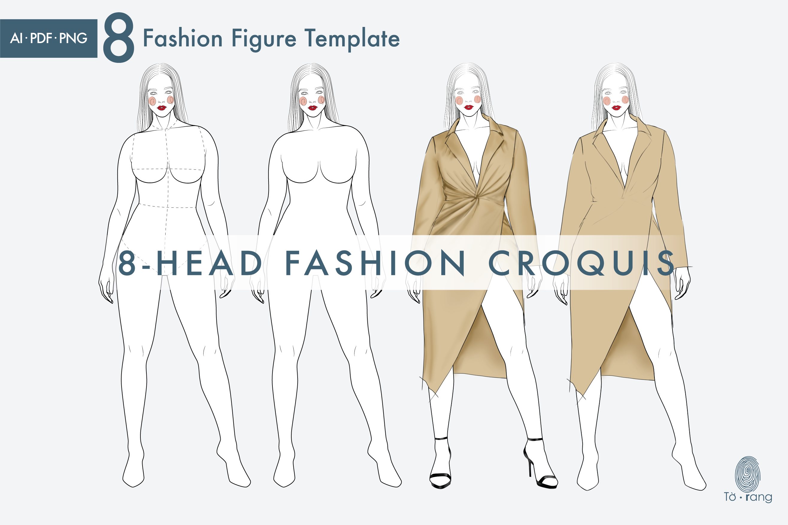8 Female Plus Size Fashion Figure Templates, Curvy Croqui Templates, 8-Head Model Figures, Croquis Templates for Fashion Illustrations - Image 3