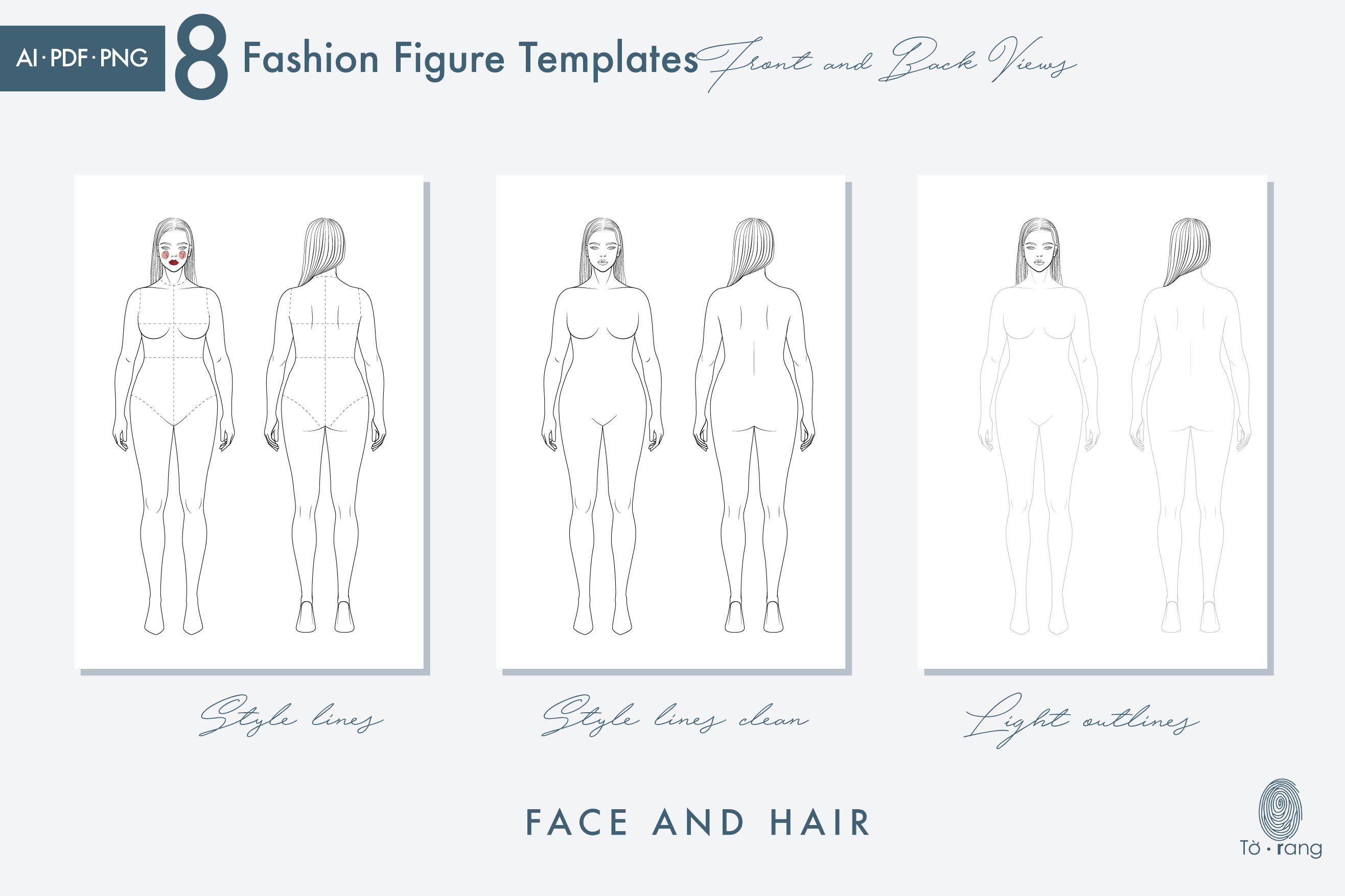 8 Female Plus Size Fashion Figure Templates, Curvy Croqui Templates, 8-Head Model Figures, Croquis Templates for Fashion Illustrations - Image 4