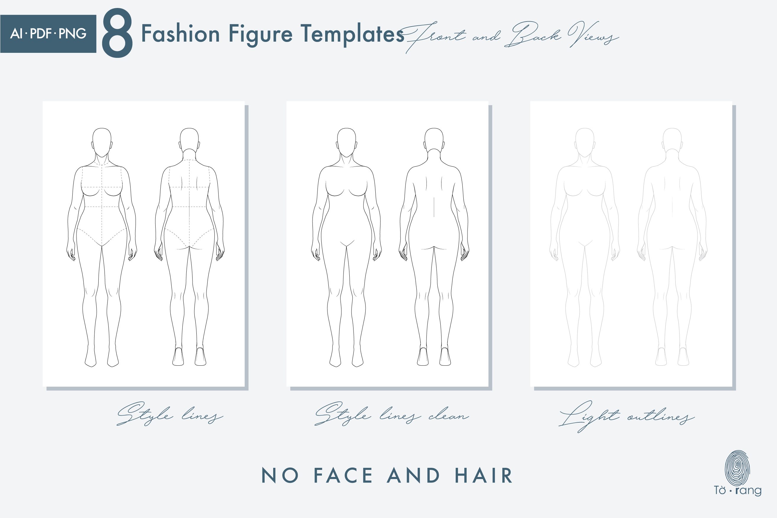 8 Female Plus Size Fashion Figure Templates, Curvy Croqui Templates, 8-Head Model Figures, Croquis Templates for Fashion Illustrations - Image 5