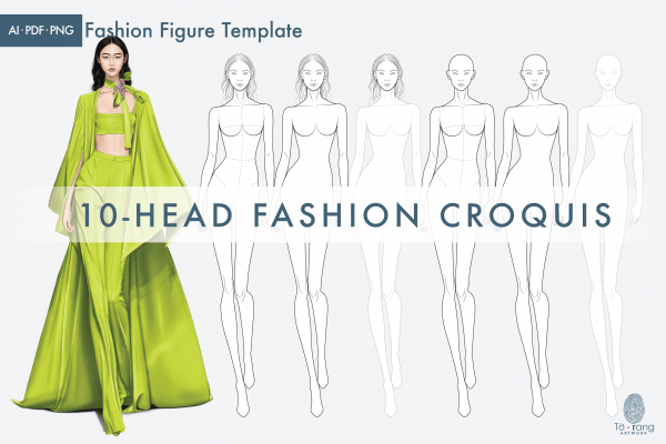 Female Fashion Croquis Templates, 10 Head Fashion Figure, Asian Model