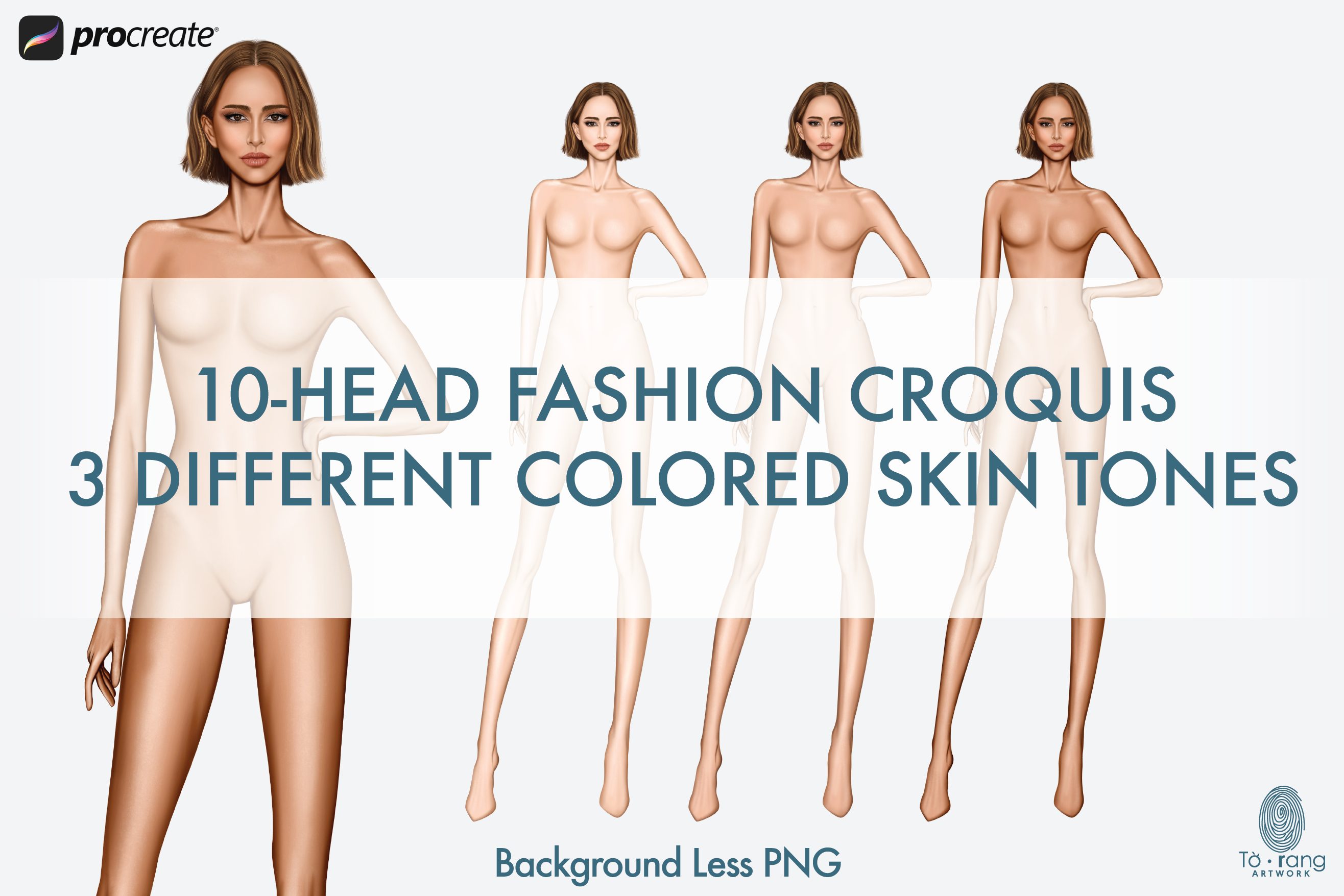 Female Fashion Figure Templates, 10 Head Fashion Croquis, 3 Different Colored Skin Tones - Image 2