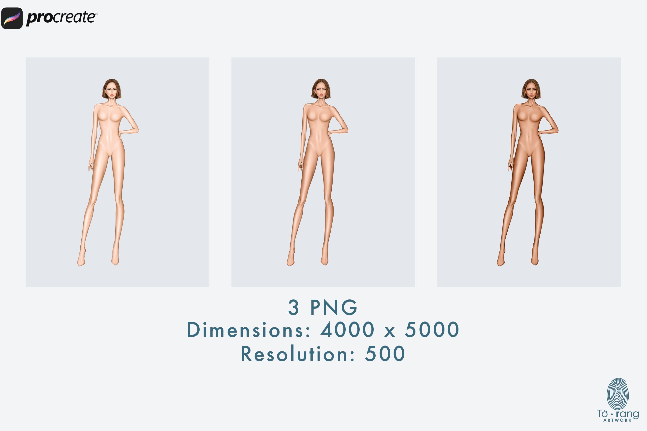 Female Fashion Figure Templates, 10 Head Fashion Croquis, 3 Different Colored Skin Tones - Image 3