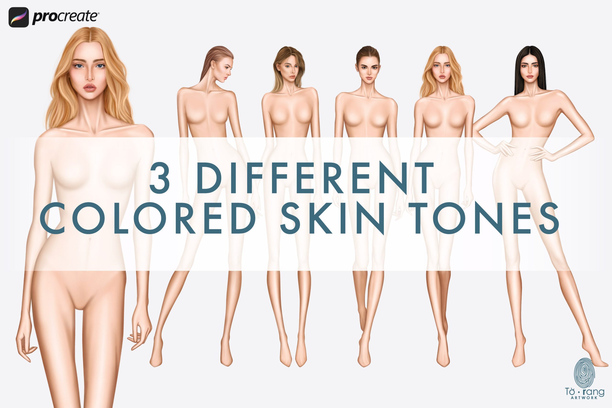 5 Female Fashion Croquis Templates - 9 Head Fashion Figure - Light, Medium, Tan Skin Tones Color - Image 2