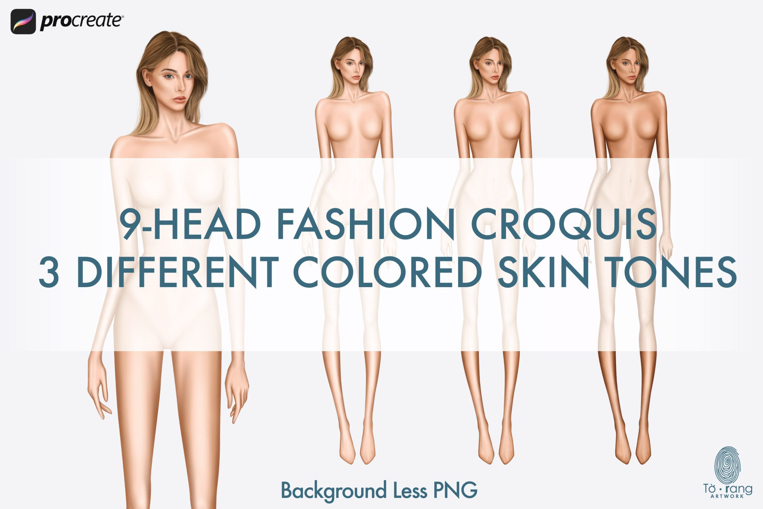5 Female Fashion Croquis Templates - 9 Head Fashion Figure - Light, Medium, Tan Skin Tones Color - Image 8