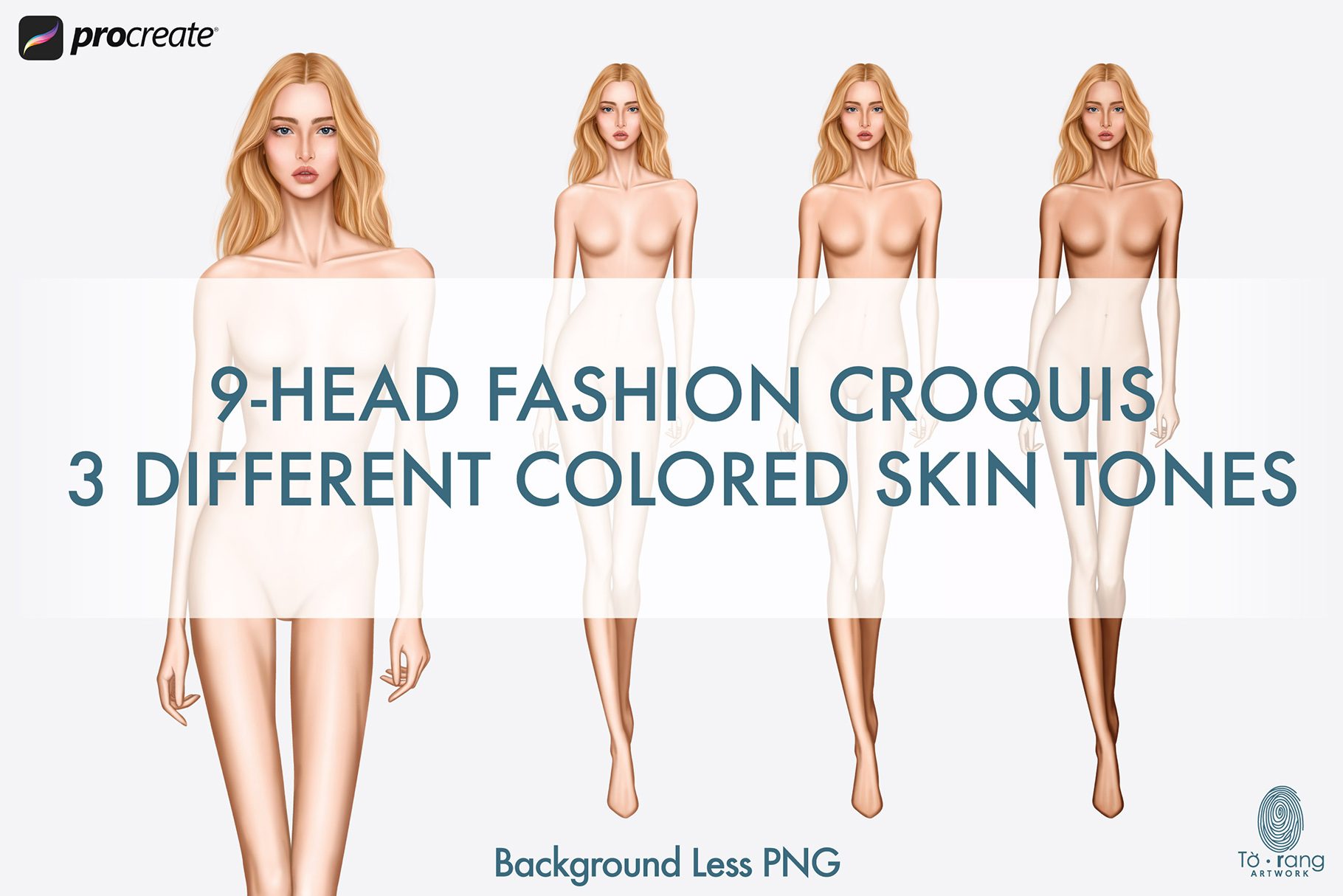 5 Female Fashion Croquis Templates - 9 Head Fashion Figure - Light, Medium, Tan Skin Tones Color - Image 6