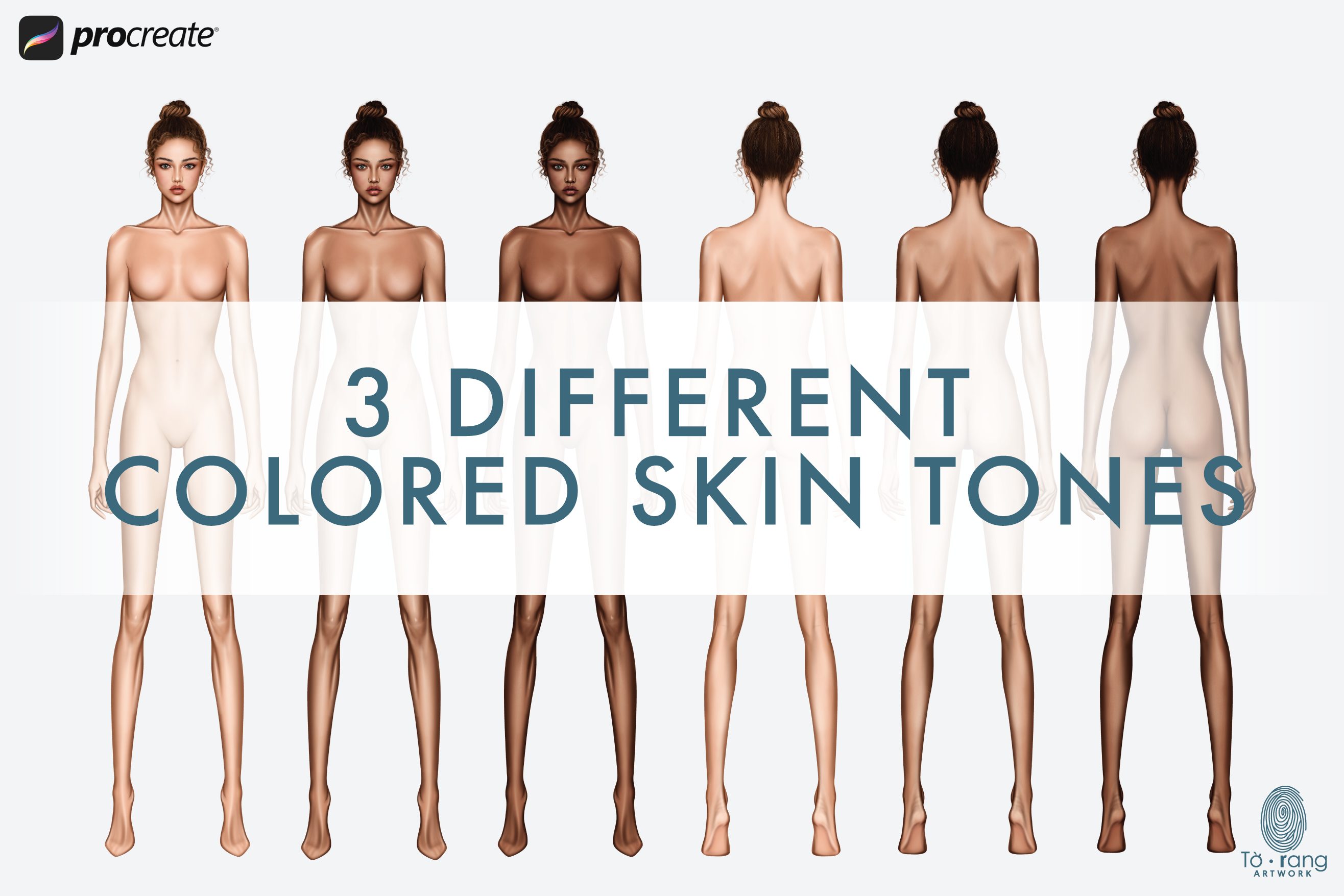 Female Fashion Croquis Templates, 9-Head, Front and Back, 3 Different Dark Skin Tones Color - Image 4