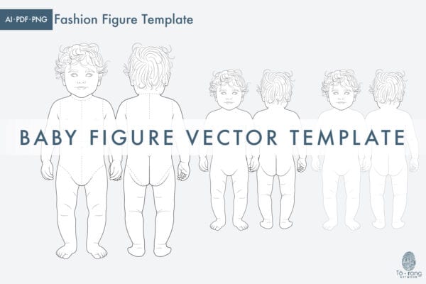Baby Figure Vector Template, Front and Back Views