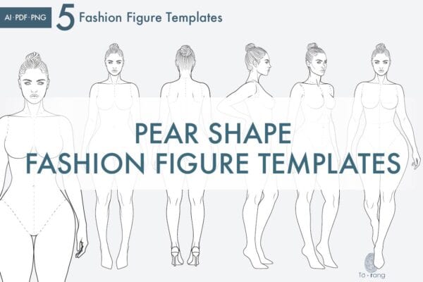 Pear Shape Fashion Figure Templates, 8-Head Croquis, 5 Poses, Printable Fashion Sketch Base