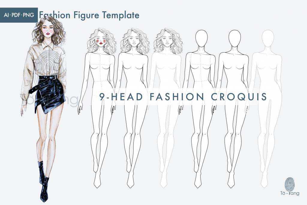 Female Fashion Figure Template, Catwalk Model, 9 Head Fashion Croquis ...