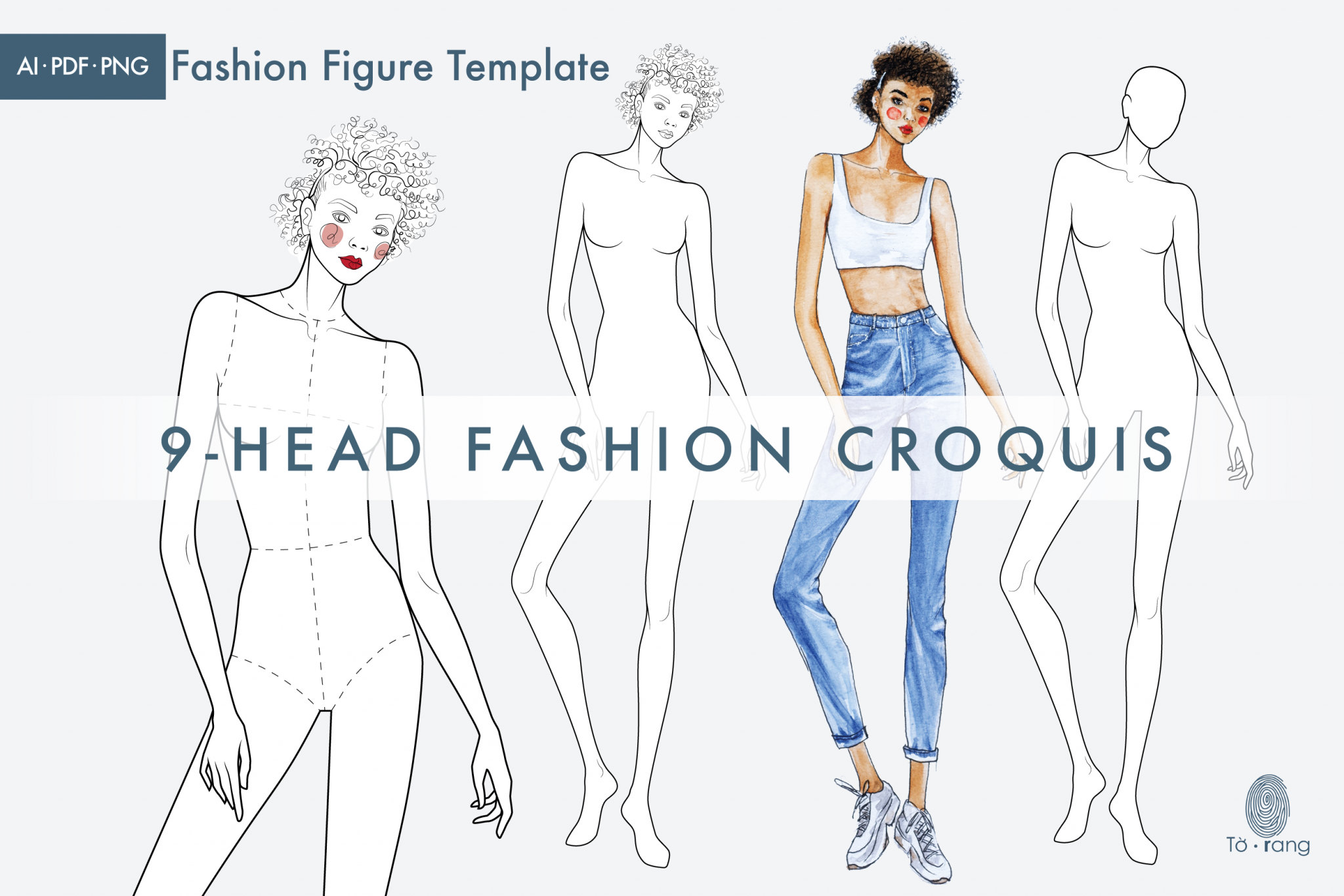 Plus Size Female Fashion Figure Templates, 8 Head Croquis, Front And 