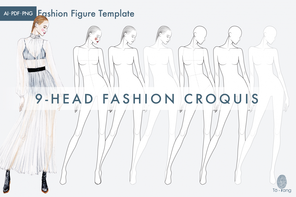 Female Fashion Croquis Template, 9-Head Fashion Figure, Sketch Fashion Poses - Image 2