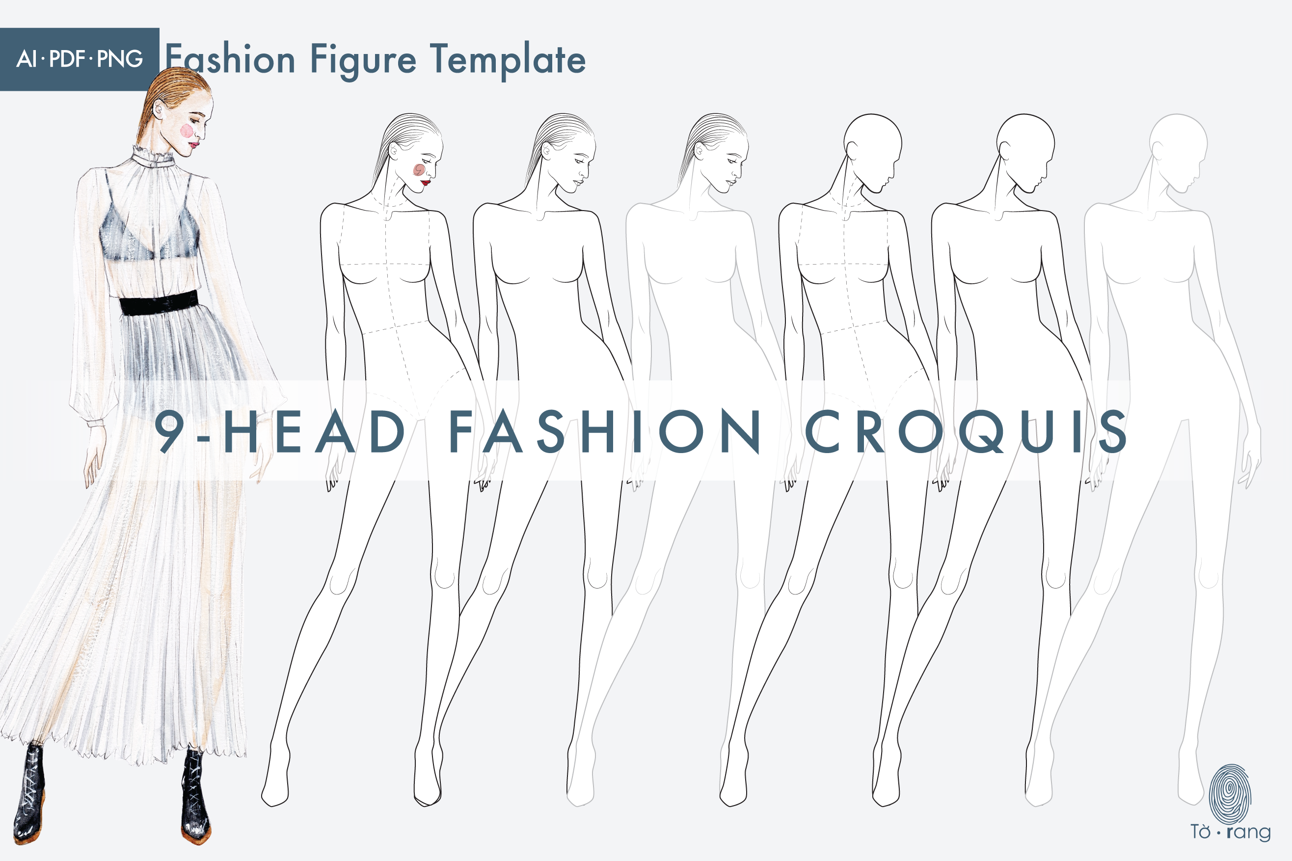 Fashion figure ten heads design template croquis Vector Image