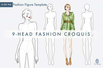 Female Fashion Figure Template, 9-Head Fashion Croquis, Relaxed Pose