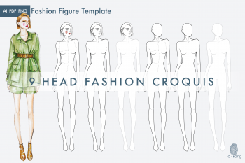 Female Fashion Figure Template, 9-Head Fashion Croquis, Relaxed Pose - Image 2