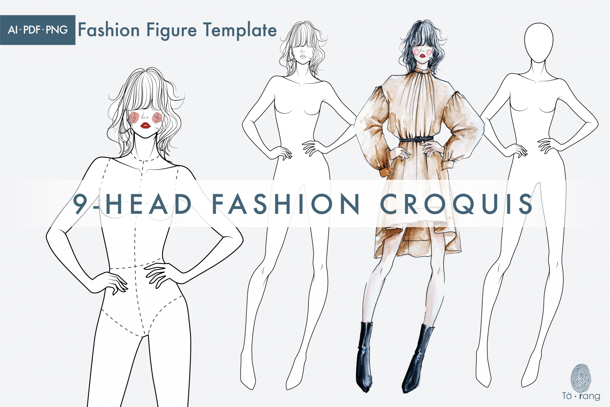 Female Fashion Figure Template, 9 Head Fashion Croquis, Catwalk Pose ...