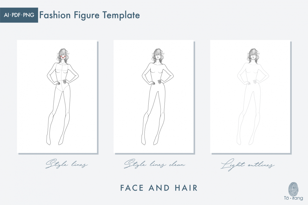 Female Figure Templates for Fashion Illustrations, 9-Head Fashion Croquis - Image 3