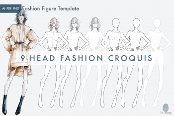 Female Figure Templates for Fashion Illustrations, 9-Head Fashion Croquis - Image 2