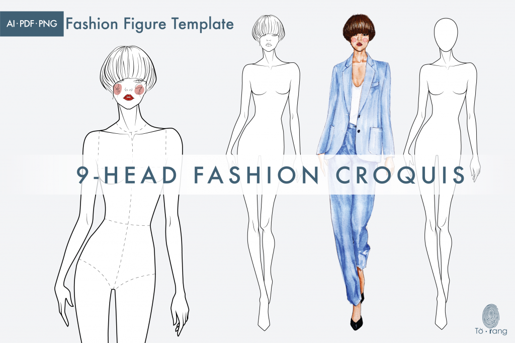 Female Fashion Figure Template 9 Head Fashion Croquis Catwalk Pose