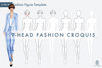 Female Fashion Figure Template, 9 Head Fashion Croquis, Catwalk Pose - Image 2