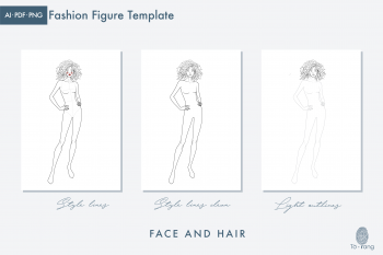 Female Fashion Croquis Template, 9-Head Fashion Figure, Curly Hair - Image 3
