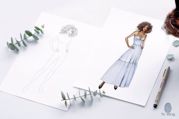 Female Fashion Croquis Template, 9-Head Fashion Figure, Curly Hair - Image 5