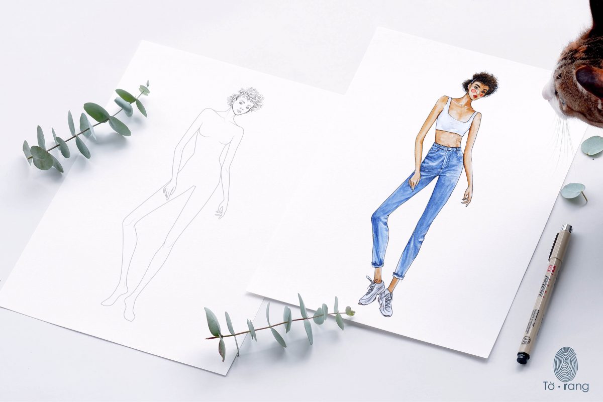 Female Figure Templates for Fashion Illustrations, 9-Head Fashion Croquis, Curly Hair - Image 5