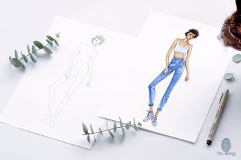 Female Figure Templates for Fashion Illustrations, 9-Head Fashion Croquis, Curly Hair - Image 5