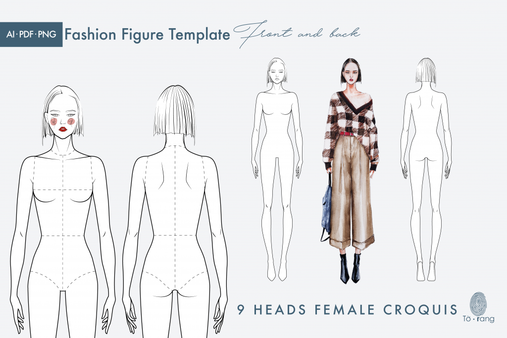 Female Fashion Figure Templates 9 Heads Croquis Front And Back Torang