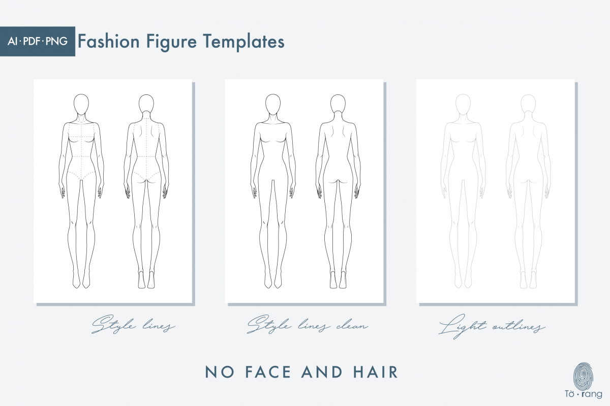 Female Fashion Figure Templates, 9 Head Fashion Croquis, Front and Back - Image 4