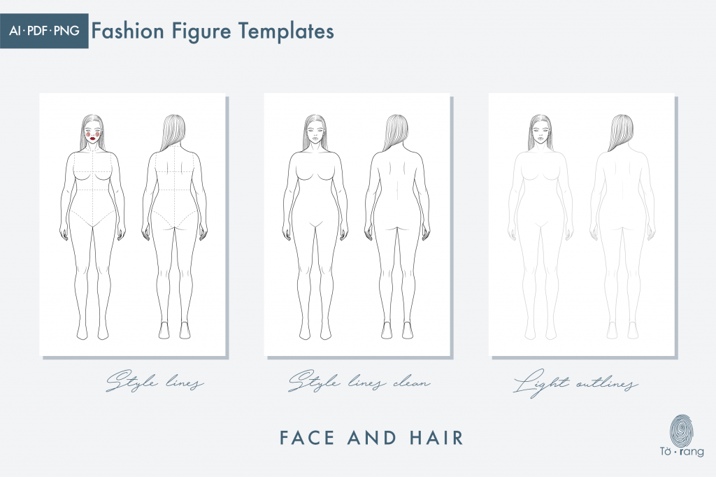 Plus Size Female Fashion Figure Templates, 8 Head Croquis, Front and