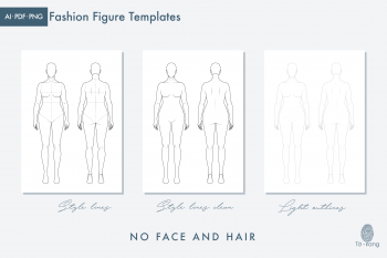 Plus Size Female Fashion Figure Templates, 8 Head Croquis, Front and Back Views - Image 4