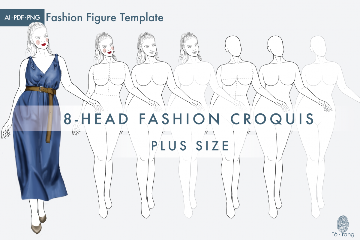 Plus Size Female Catwalk Model, 8-Head Fashion Croquis - Image 2