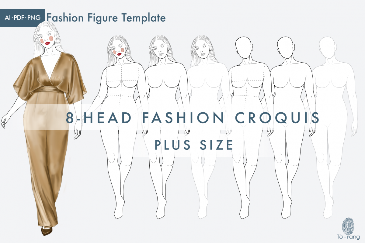 Plus Size Female Catwalk Model, Female Figure Templates for Fashion Illustrations, 8-Head Fashion Croquis - Image 4