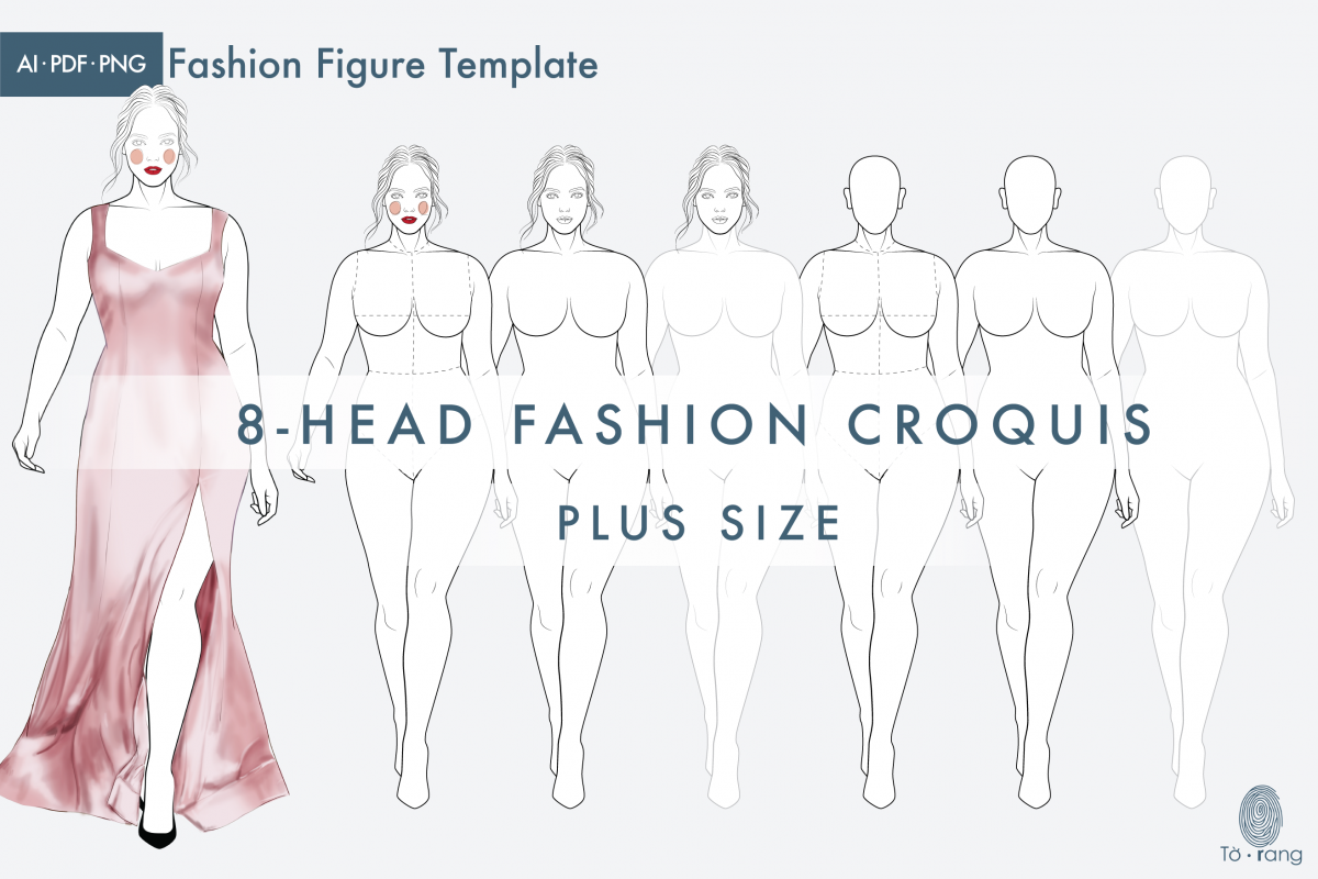 Female Plus Size Fashion Croquis, Catwalk Model, Figure Templates for Fashion Illustrations, 8 Head - Image 2